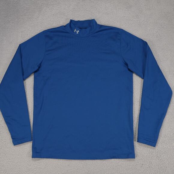 Under Armour Coldgear Shirt Men Large FITTED Blue Mock Neck Long Sleeve Infrared - Picture 1 of 11